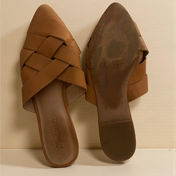 Madewell Cindy Woven Leather Mules Tan Size 8 Pointed Toe Slip-On Flats  TTS - Picture 2 of 3